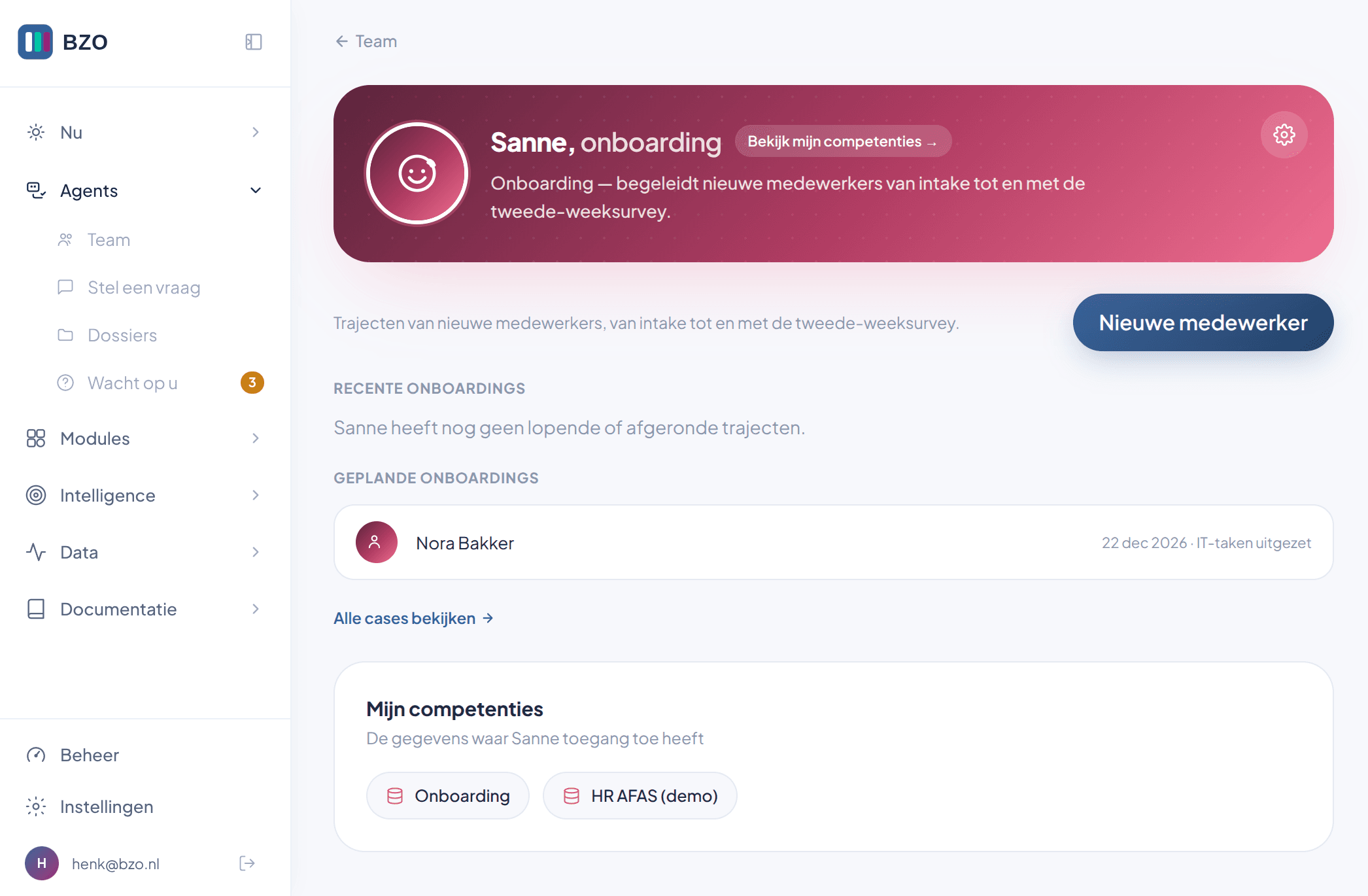 Profiel van de Agent Sanne, onboarding